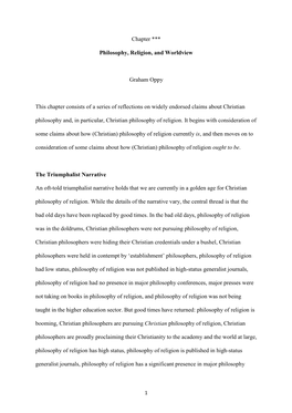 Chapter *** Philosophy, Religion, and Worldview Graham Oppy This