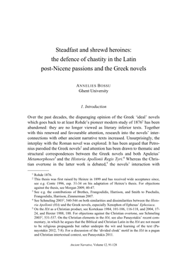 Steadfast and Shrewd Heroines: the Defence of Chastity in the Latin Post-Nicene Passions and the Greek Novels