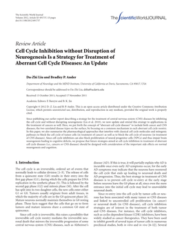 Review Article Cell Cycle Inhibition Without Disruption of Neurogenesis Is a Strategy for Treatment of Aberrant Cell Cycle Diseases: an Update