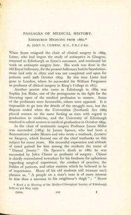 Passages of Medical History. Edinburgh Medicine from 1860