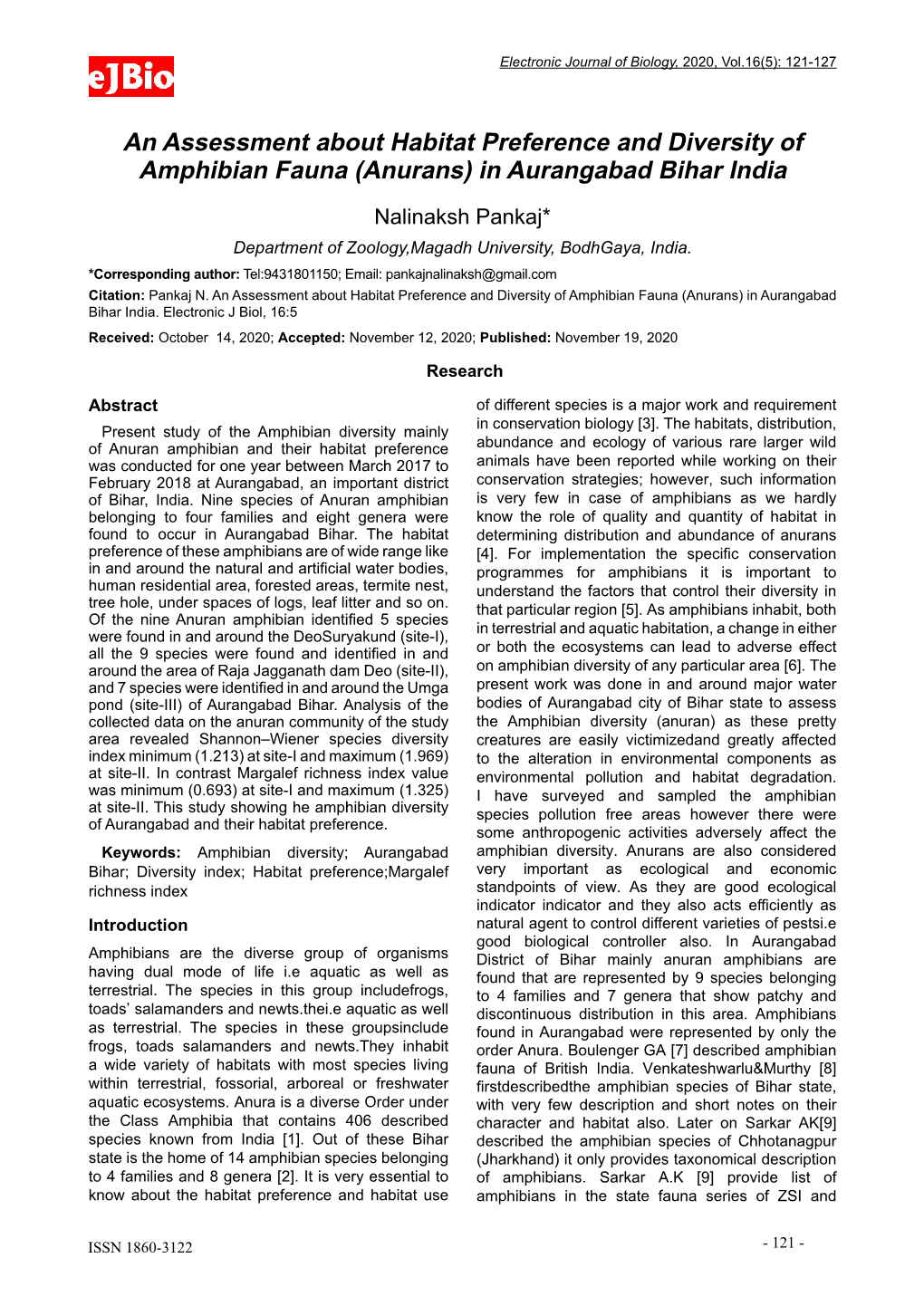 An Assessment About Habitat Preference and Diversity Of