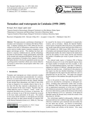 Tornadoes and Waterspouts in Catalonia (1950–2009)