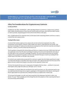 4 Key Tax Considerations for Cryptocurrency Contracts by Amy Lee Rosen