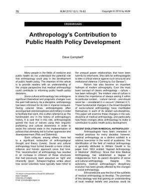 Anthropology's Contribution to Public Health Policy Development