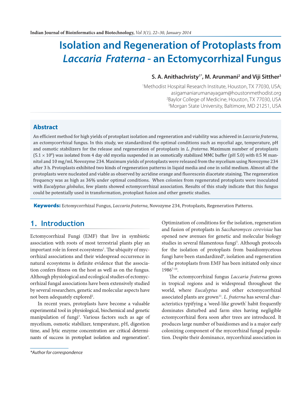 Isolation and Regeneration of Protoplasts from Laccaria Fraterna - an Ectomycorrhizal Fungus