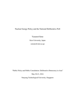 Nuclear Energy Policy and the National Deliberative Poll