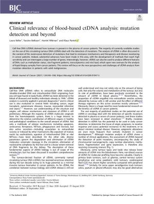 Clinical Relevance of Blood-Based Ctdna Analysis: Mutation Detection and Beyond