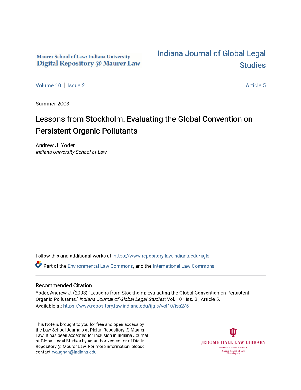 Evaluating the Global Convention on Persistent Organic Pollutants