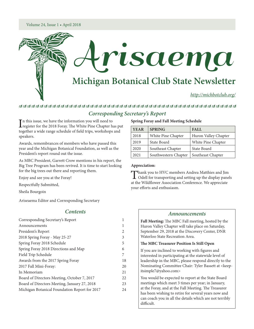 Michigan Botanical Club State Newsletter