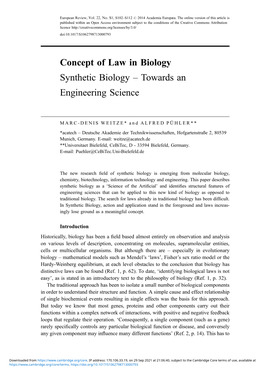 Concept of Law in Biology Synthetic Biology – Towards an Engineering Science