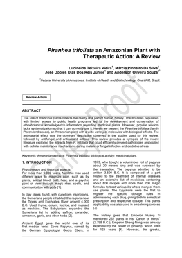 Piranhea Trifoliata an Amazonian Plant with Therapeutic Action: a Review
