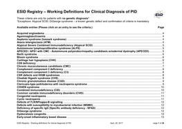 ESID Registry – Working Definitions for Clinical Diagnosis of PID