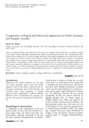 Comparative Ecological and Behavioral Adaptations of Ovibos Moschatus and Rangifer Tarandus