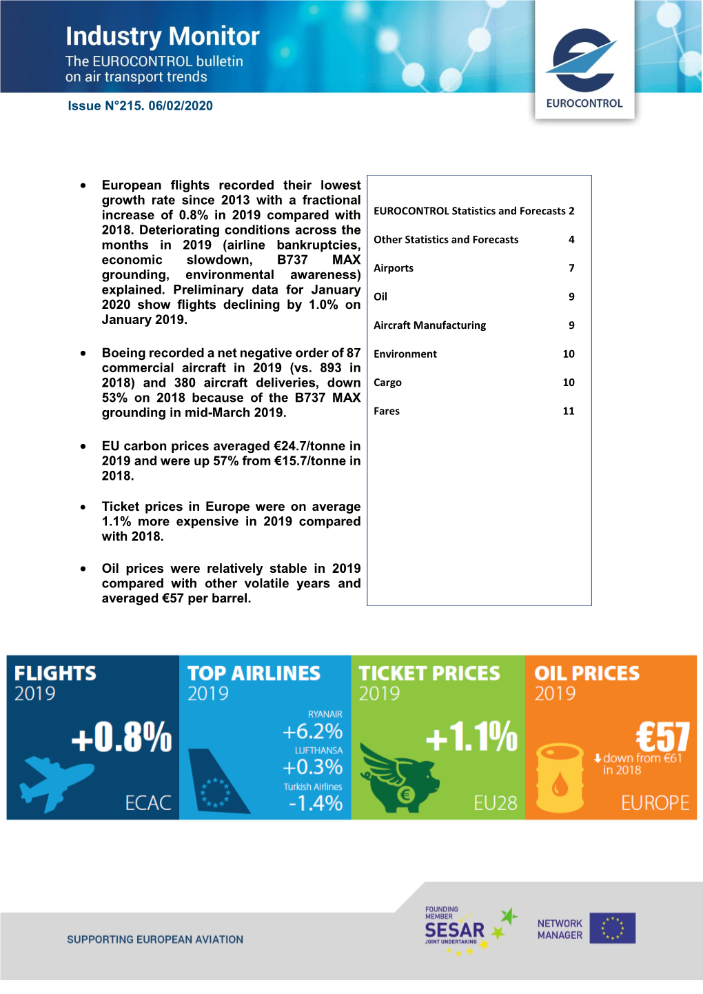 European Flights Recorded Their Lowest Growth Rate Since 2013 with a Fractional EUROCONTROL Statistics and Forecasts 2 Increase of 0.8% in 2019 Compared with 2018