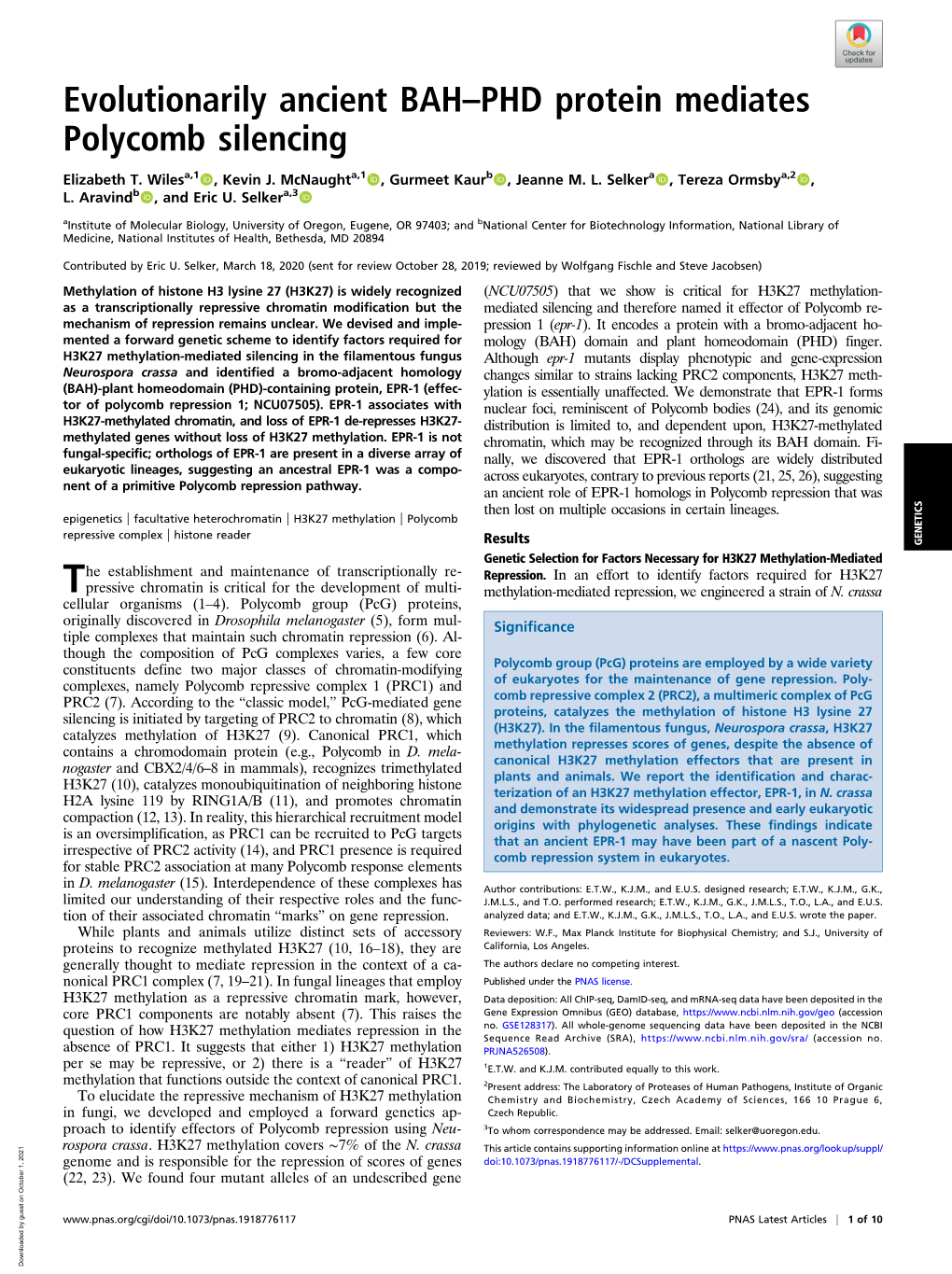 Evolutionarily Ancient BAH–PHD Protein Mediates Polycomb Silencing