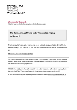 The Re-Imagining of China Under President Xi Jinping De Burgh, H