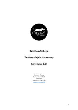Gresham College Professorship in Astronomy November 2018