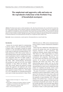 The Amplectant and Aggressive Calls and Notes on the Reproductive Behaviour of the Porthole Frog (Charadrahyla Taeniopus)