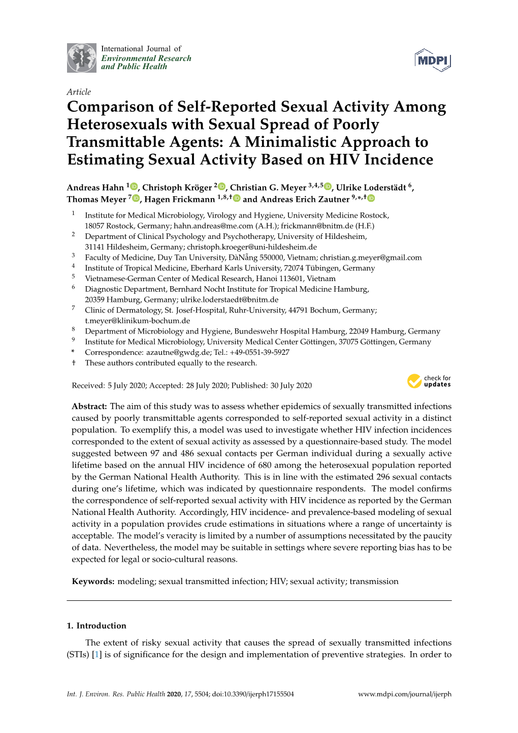 Comparison of Self-Reported Sexual Activity Among Heterosexuals With