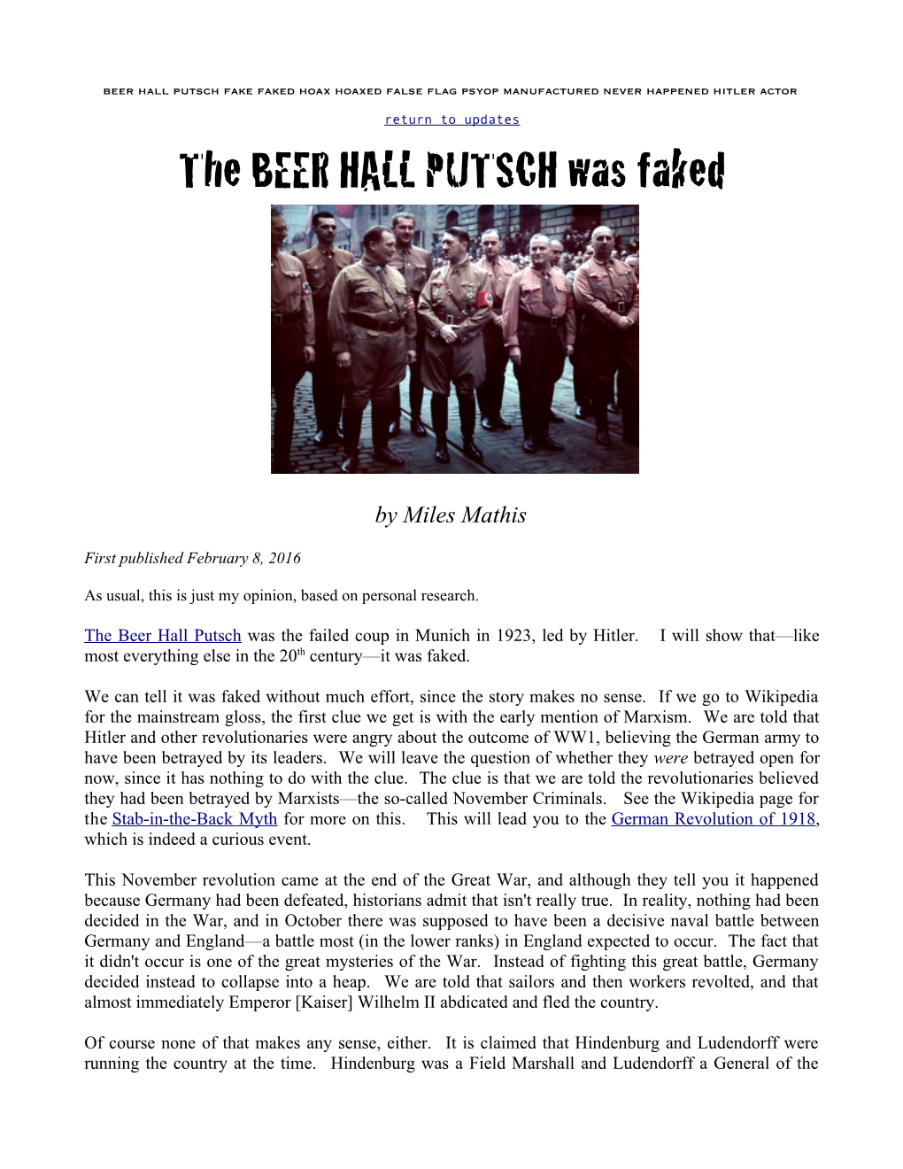 The BEER HALL PUTSCH Was Faked