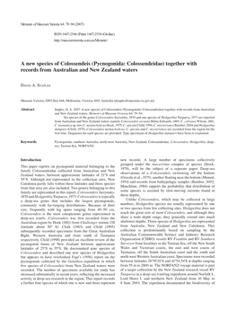 Pycnogonida: Colossendeidae) Together with Records from Australian and New Zealand Waters