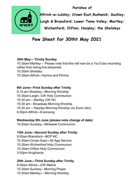 Pew Sheet for 30Tht May 2021