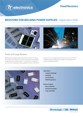 RESISTORS for WELDING POWER SUPPLIES - Application Note