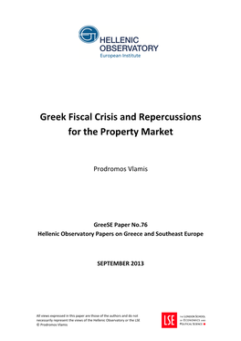 Greek Fiscal Crisis and Repercussions for the Property Market