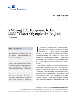 A Strong U.S. Response to the 2022 Winter Olympics in Beijing Olivia Enos