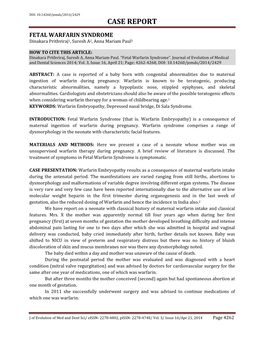 FETAL WARFARIN SYNDROME Dinakara Prithviraj1, Suresh A2, Anna Mariam Paul3