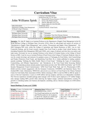 Curriculum Vitae John Williams Spink