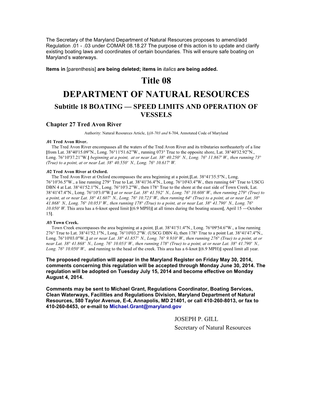 Title 08 DEPARTMENT of NATURAL RESOURCES