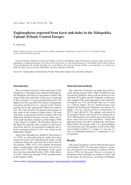 Euglenophytes Reported from Karst Sink-Holes in the Malopolska Upland (Poland, Central Europe)