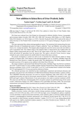 New Addition to Lichen Flora of Uttar Pradesh, India Namita Gupta1*, Vartika Gupta2 and S