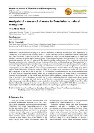 Analysis of Causes of Disease in Sundarbans Natural Mangrove