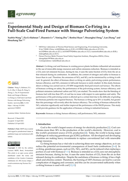 Experimental Study and Design of Biomass Co-Firing in a Full-Scale Coal-Fired Furnace with Storage Pulverizing System