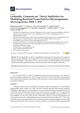 Lefamulin. Comment On: “Novel Antibiotics for Multidrug-Resistant Gram-Positive Microorganisms