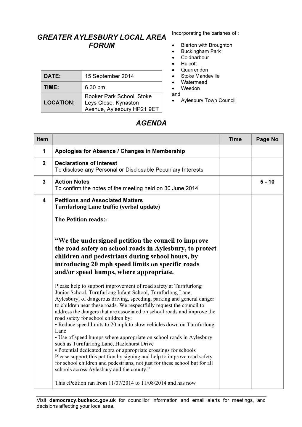 Agenda Frontsheet 15/09/2014, 18.30