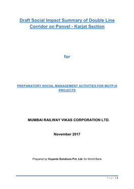 Draft Social Impact Summary of Double Line Corridor on Panvel - Karjat Section