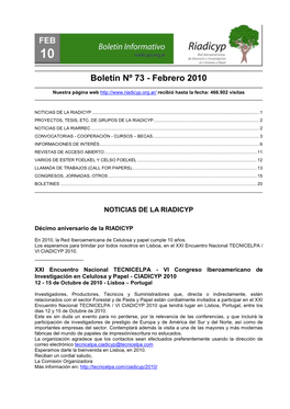 Boletín Nº 73 Febrero 2010 -..:: EUCALYPTUS ONLINE BOOK