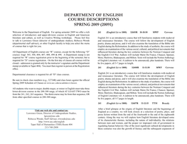Course Descriptions Spring 2009 (20091)