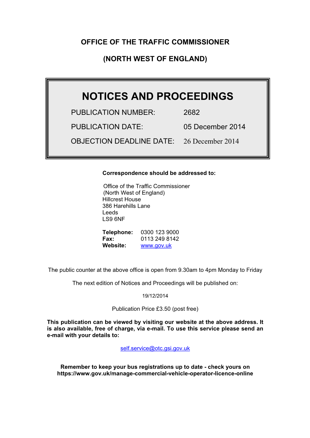 NOTICES and PROCEEDINGS 5 December 2014