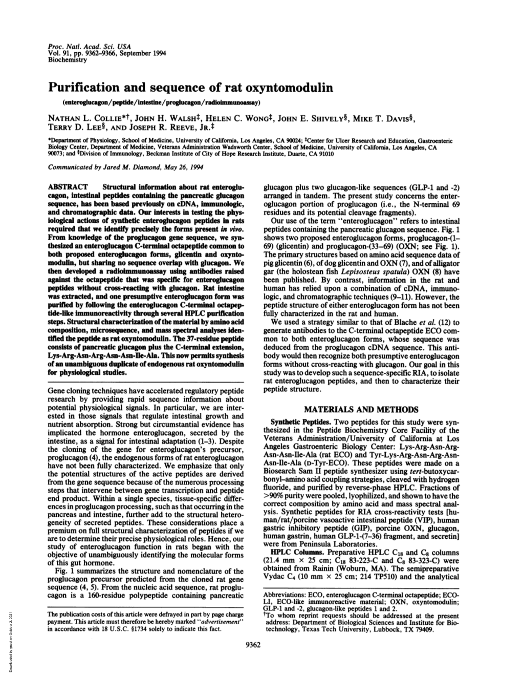 Purification and Sequence of Rat Oxyntomodulin (Enteroglucagon/Peptide/Intestine/Proglucagon/Radlolmmunoassay) NATHAN L