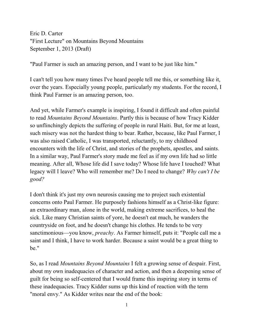 On Mountains Beyond Mountains September 1, 2013 (Draft) 