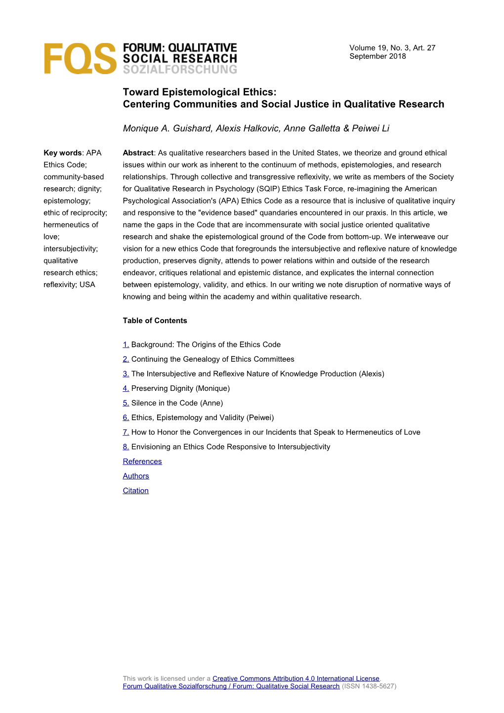 Toward Epistemological Ethics: Centering Communities and Social Justice in Qualitative Research