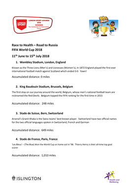 Race to Health – Road to Russia FIFA World Cup 2018 11Th June to 15Th July 2018 1