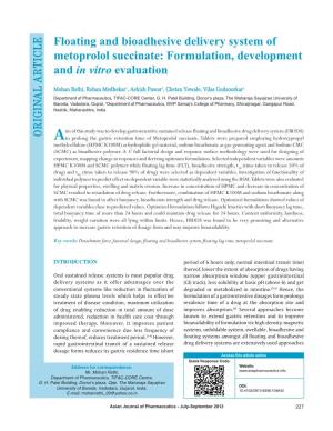 Floating and Bioadhesive Delivery System of Metoprolol Succinate: Formulation, Development and in Vitro Evaluation