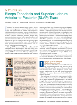 Biceps Tenodesis and Superior Labrum Anterior to Posterior (SLAP) Tears