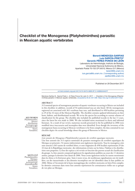 (Platyhelminthes) Parasitic in Mexican Aquatic Vertebrates