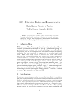 KOS - Principles, Design, and Implementation